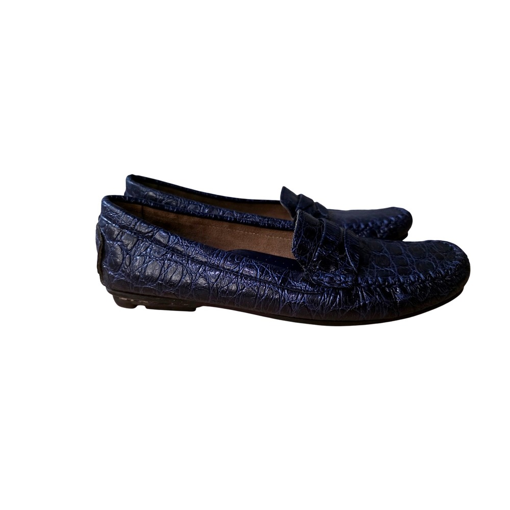 Impo Women's Navy Blue Faux Croc Penny Loafer‎ Slip On Flats Size 6.5M